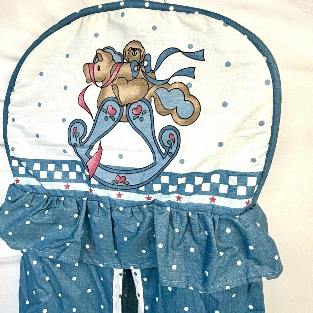 Vintage 90's Diaper Stacker Blue Polka Dot Heart Ruffle Nursery Rocking Bear